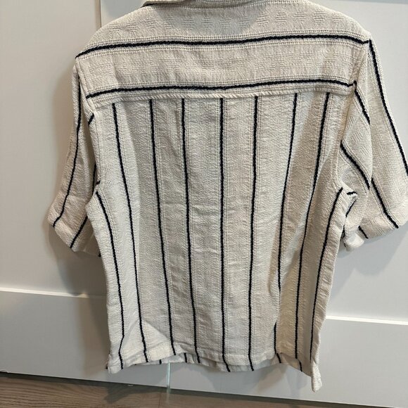 Denim & Flower by Ricky Singh Textured Striped Button-Down Shirt – White with Na - Picture 2 of 2